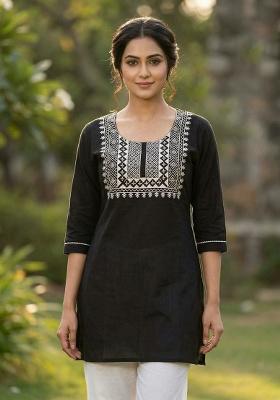 Black Embroidery Rayon Kurta Set