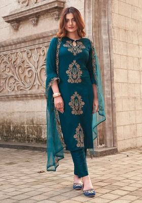 Blue Embroidery Rayon Kurta Set