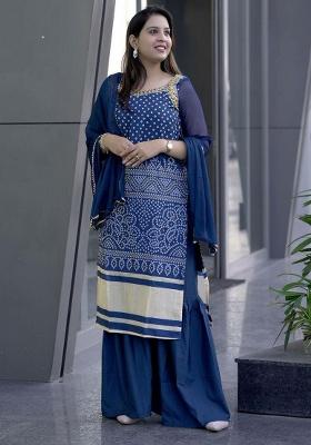 Blue Embroidery Chinon Kurta Set
