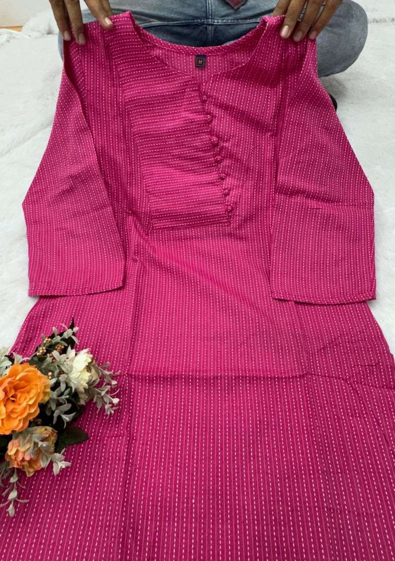 Pink Embroidery Cotton Kurta Set - Indya