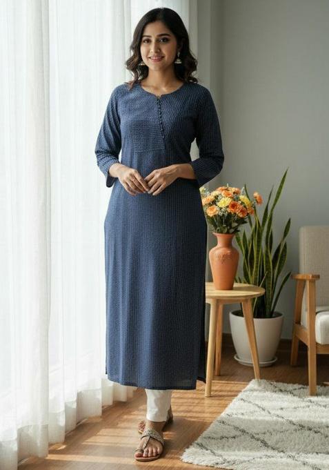 Blue Embroidery Cotton Kurta Set