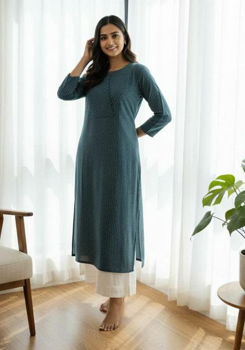 Grey Embroidery Cotton Kurta Set