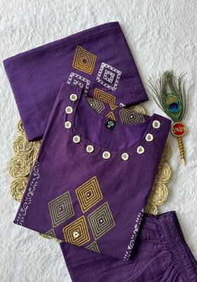 Purple Embroidery Cotton Kurta Set