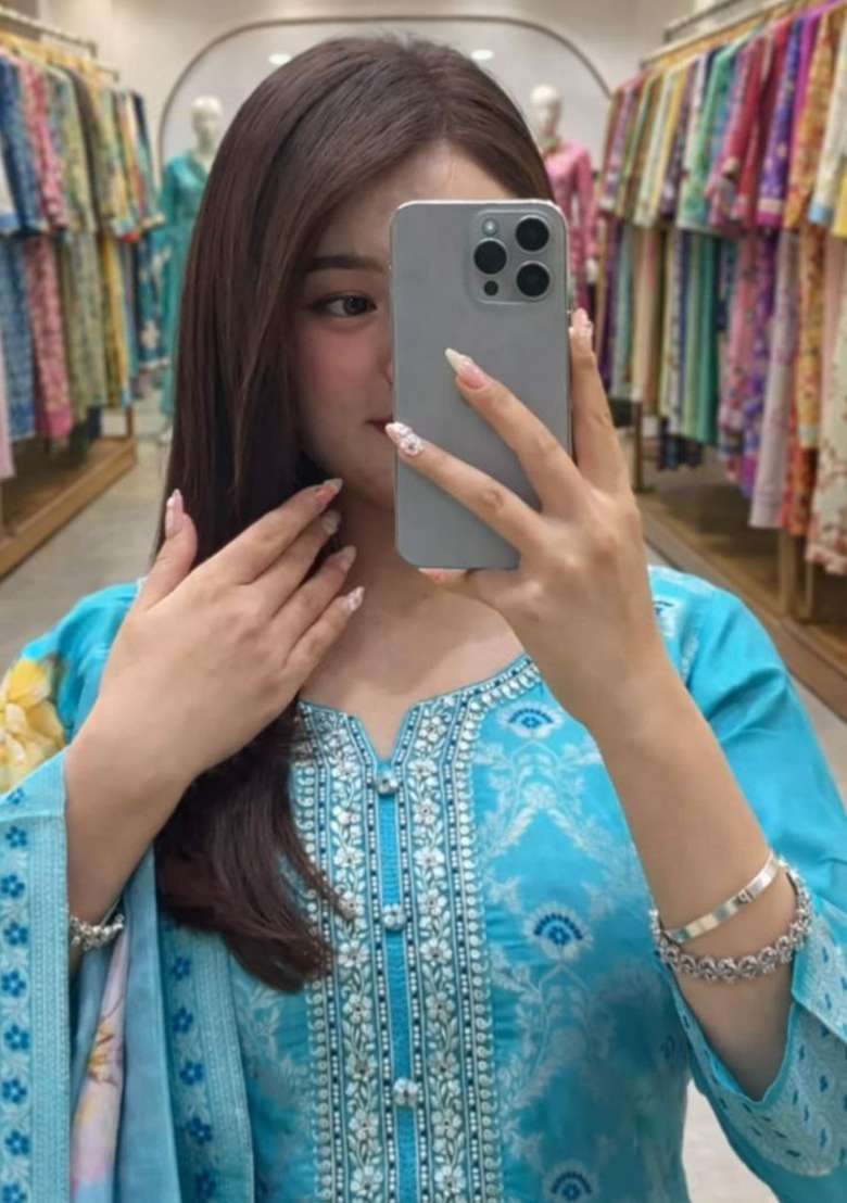 Sky Blue Embroidery Silk Kurta Set - Indya