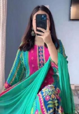 Rama Embroidery Chanderi Kurta Set