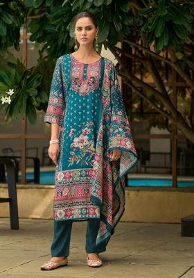 Rama Embroidery Silk Kurta Set