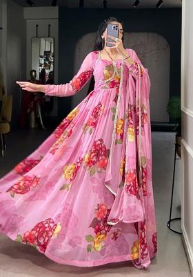 Purple Embroidery Chiffon Kurta Set