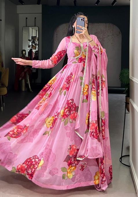 Purple Embroidery Chiffon Kurta Set