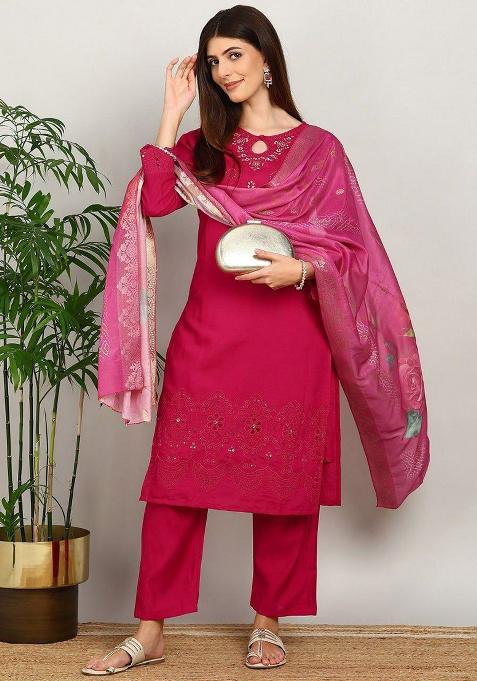 Pink Embroidery Vatican Kurta Set