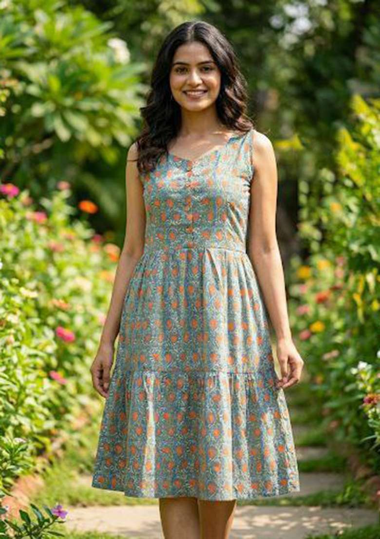 Green Embroidery Cotton Kurta Set - Indya