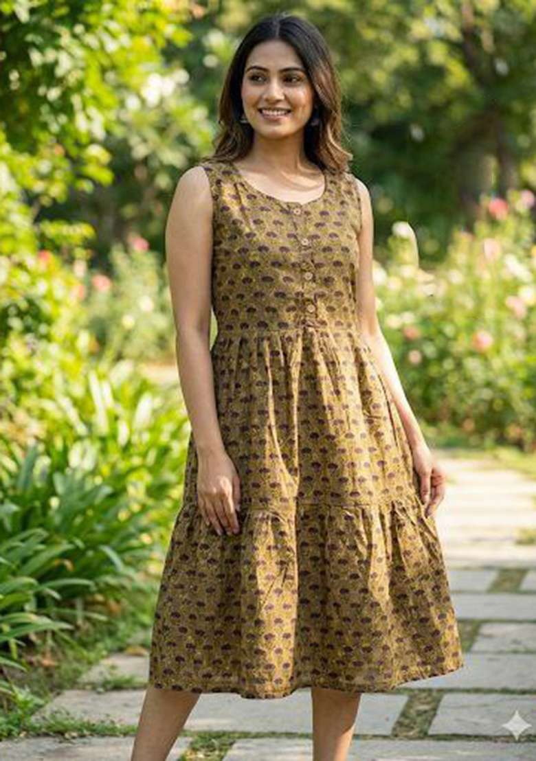 Brown Embroidery Cotton Kurta Set - Indya