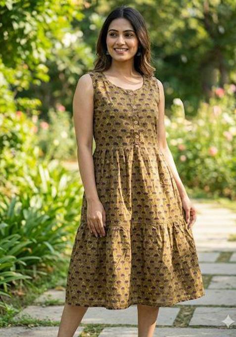 Brown Embroidery Cotton Kurta Set