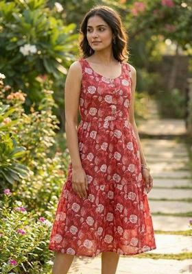 Red Embroidery Cotton Kurta Set