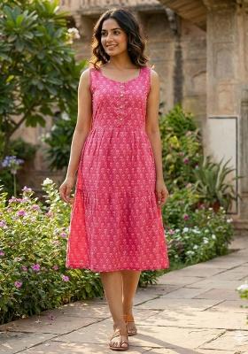 Pink Embroidery Cotton Kurta Set