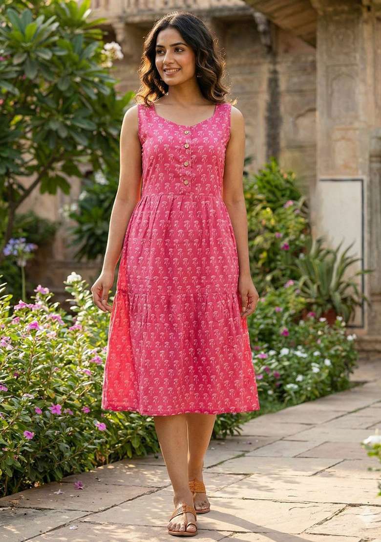 Pink Embroidery Cotton Kurta Set - Indya