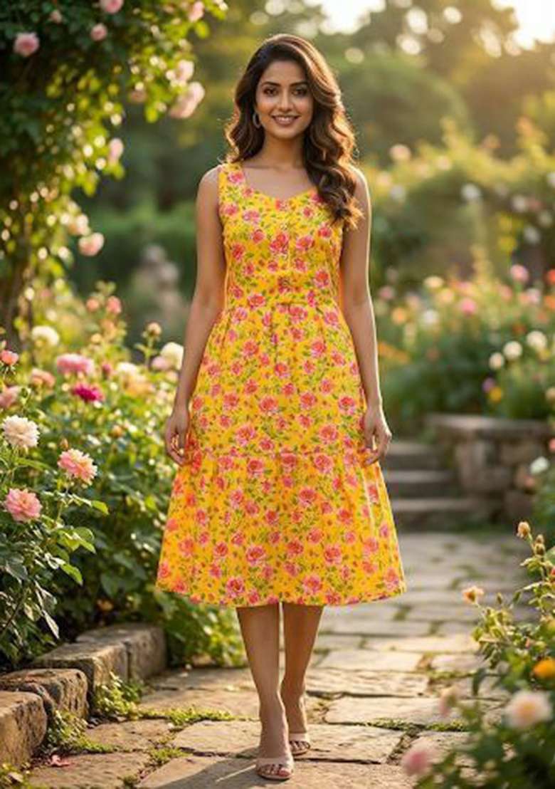 Yellow Embroidery Cotton Kurta Set - Indya