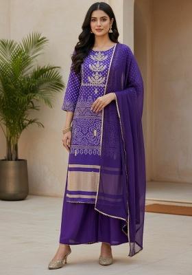 Purple Embroidery Silk Kurta Set