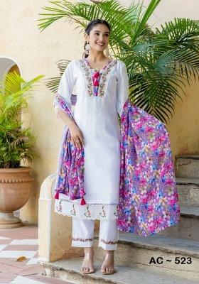 White Embroidery Silk Kurta Set
