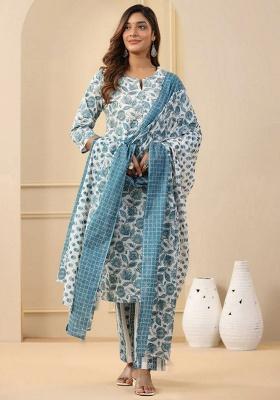 White Embroidery Rayon Kurta Set