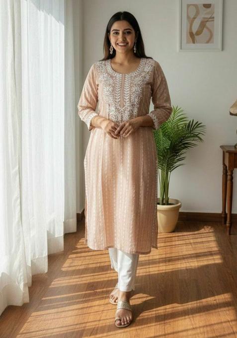 Pink Embroidery Cotton Kurta Set