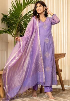 Lavender Embroidery Chanderi Kurta Set
