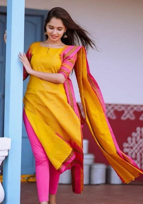 Yellow Embroidery Cotton Kurta Set