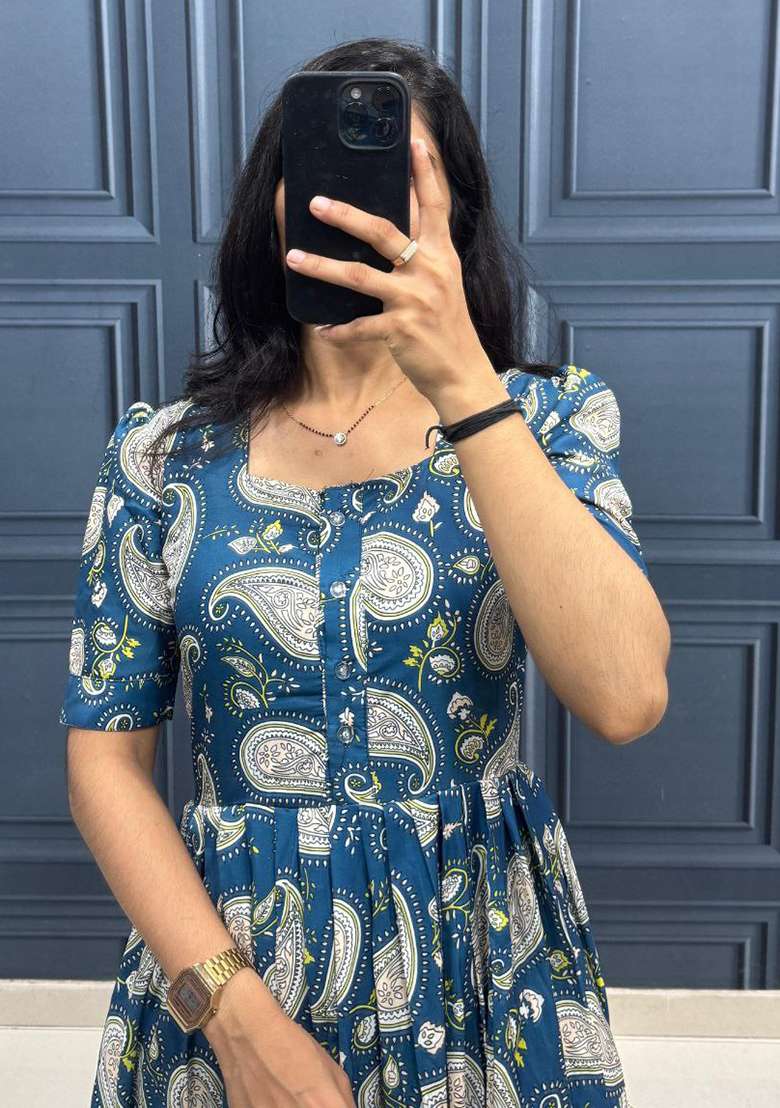 Blue Embroidery Cotton Kurta Set - Indya