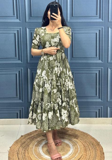 Green Embroidery Cotton Kurta Set