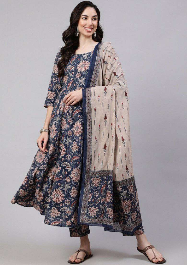 Blue Embroidery Rayon Kurta Set - Indya