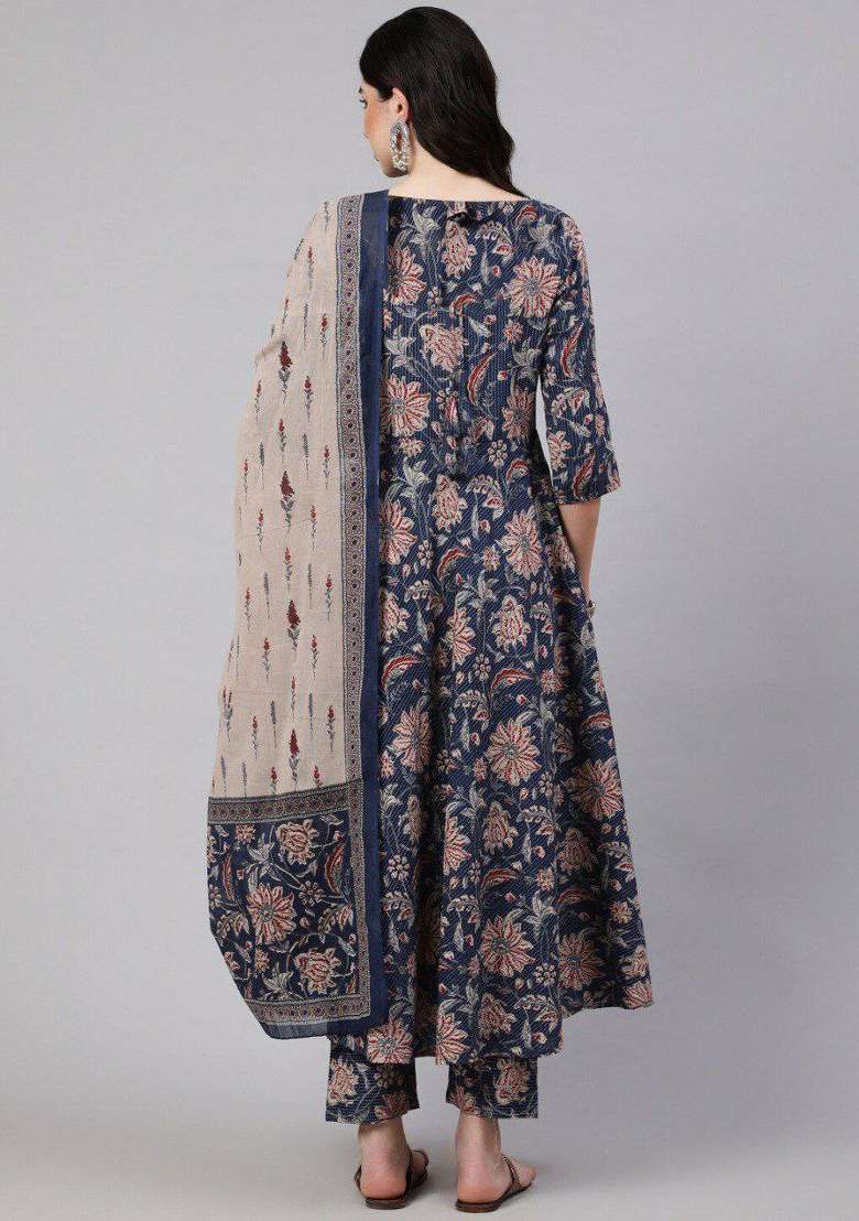 Blue Embroidery Rayon Kurta Set - Indya