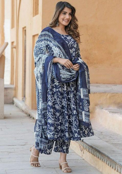 Blue Embroidery Rayon Kurta Set