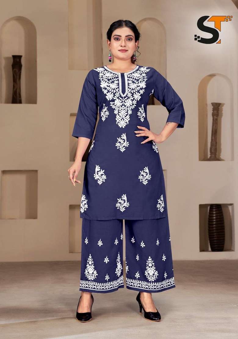 Blue Embroidery Rayon Kurta Set - Indya