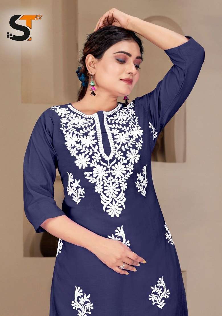 Blue Embroidery Rayon Kurta Set - Indya