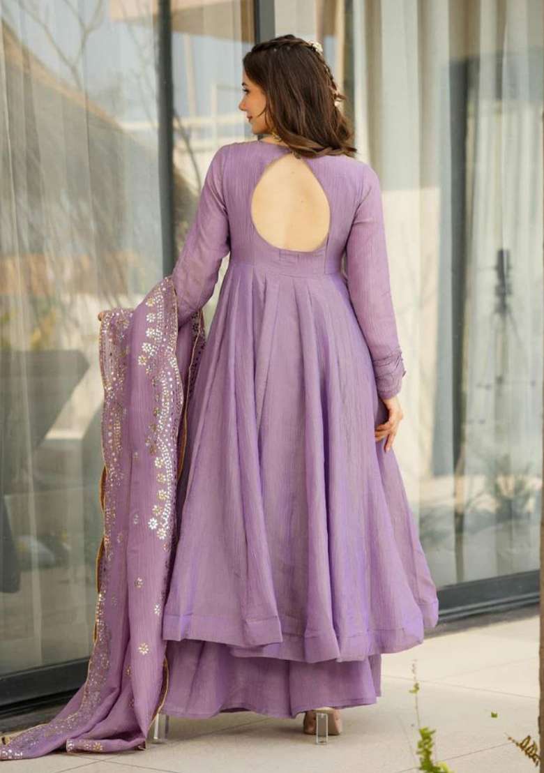 Lavender Embroidery Viscose Kurta Set - Indya