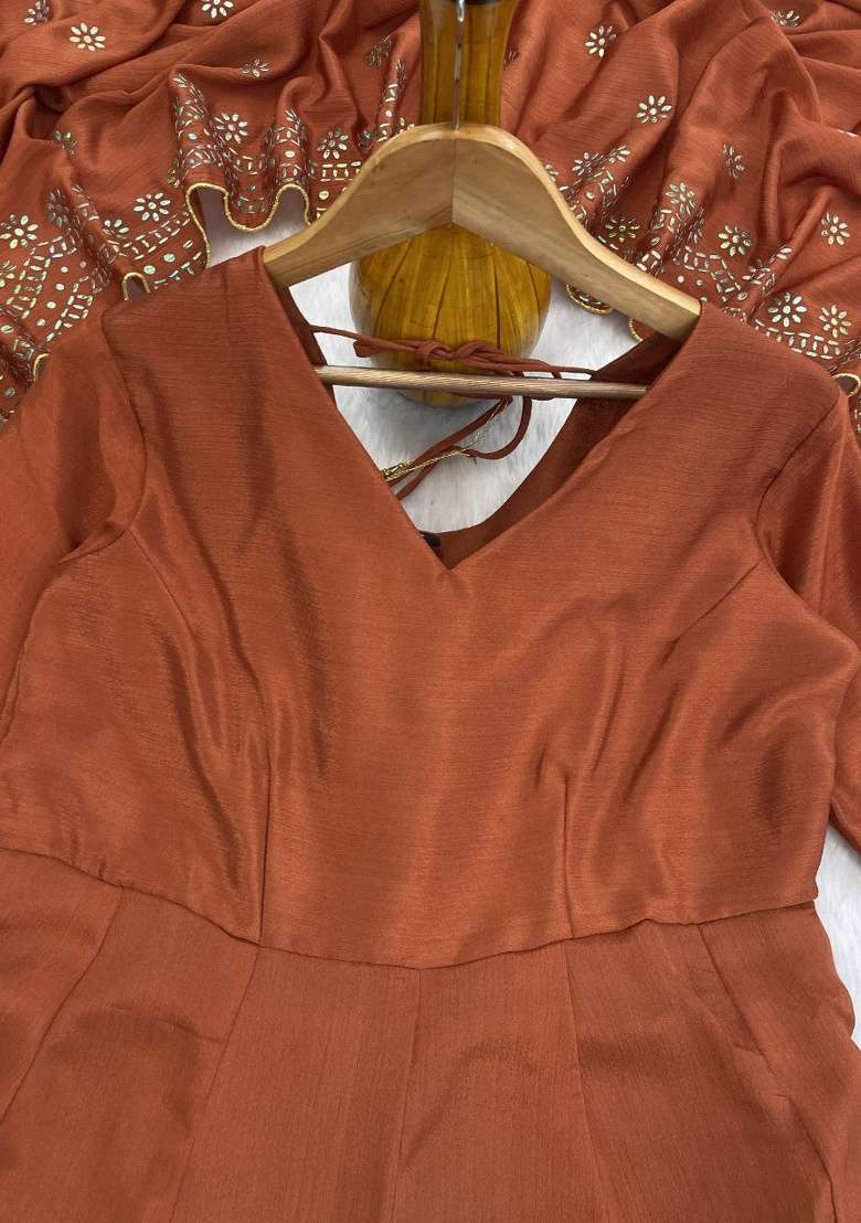Brown Embroidery Viscose Kurta Set - Indya