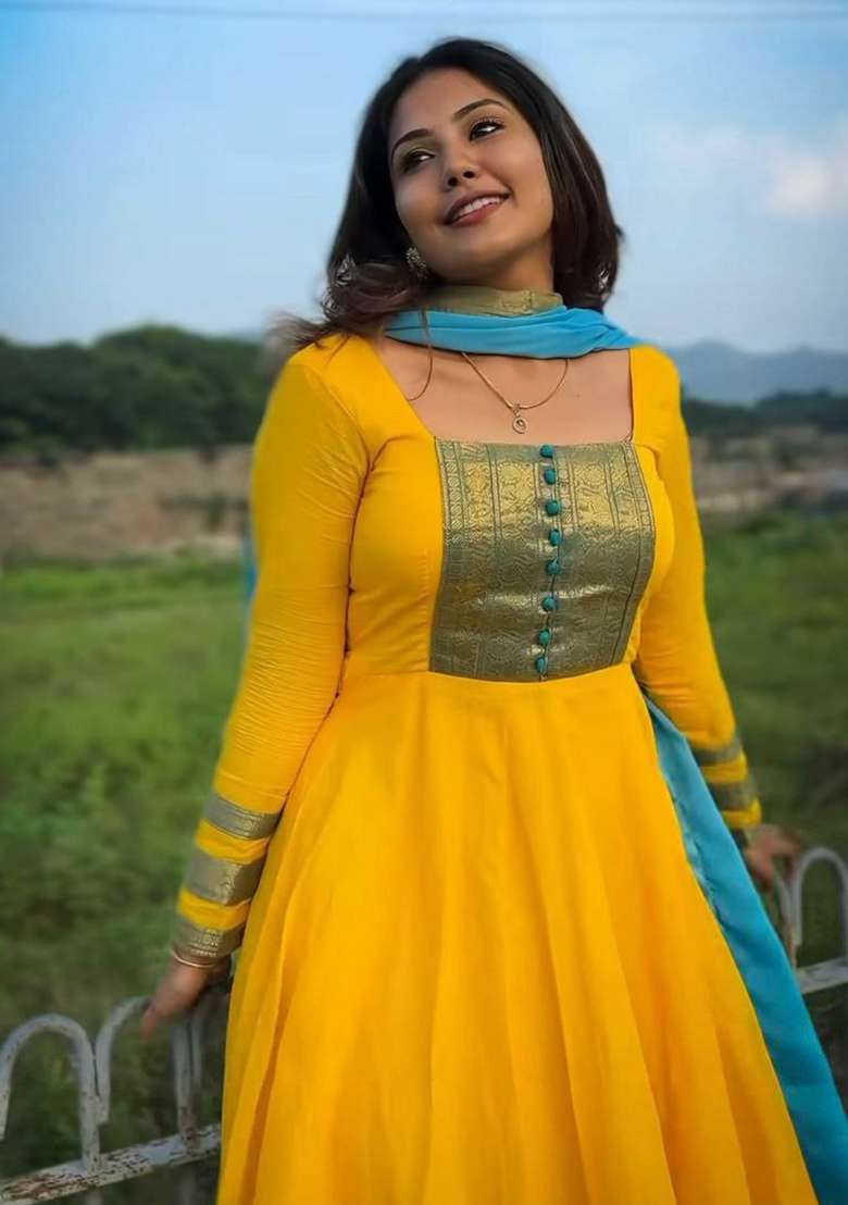 Yellow Embroidery Cotton Kurta Set - Indya