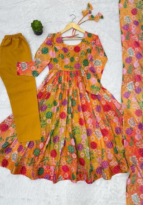 Yellow Embroidery Organza Kurta Set