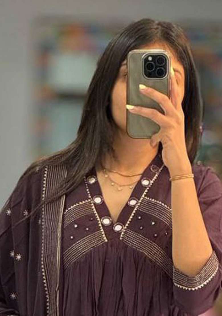 Purple Embroidery Cotton Kurta Set - Indya
