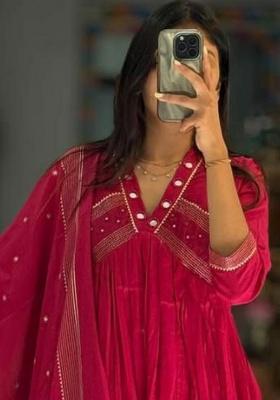 Pink Embroidery Cotton Kurta Set