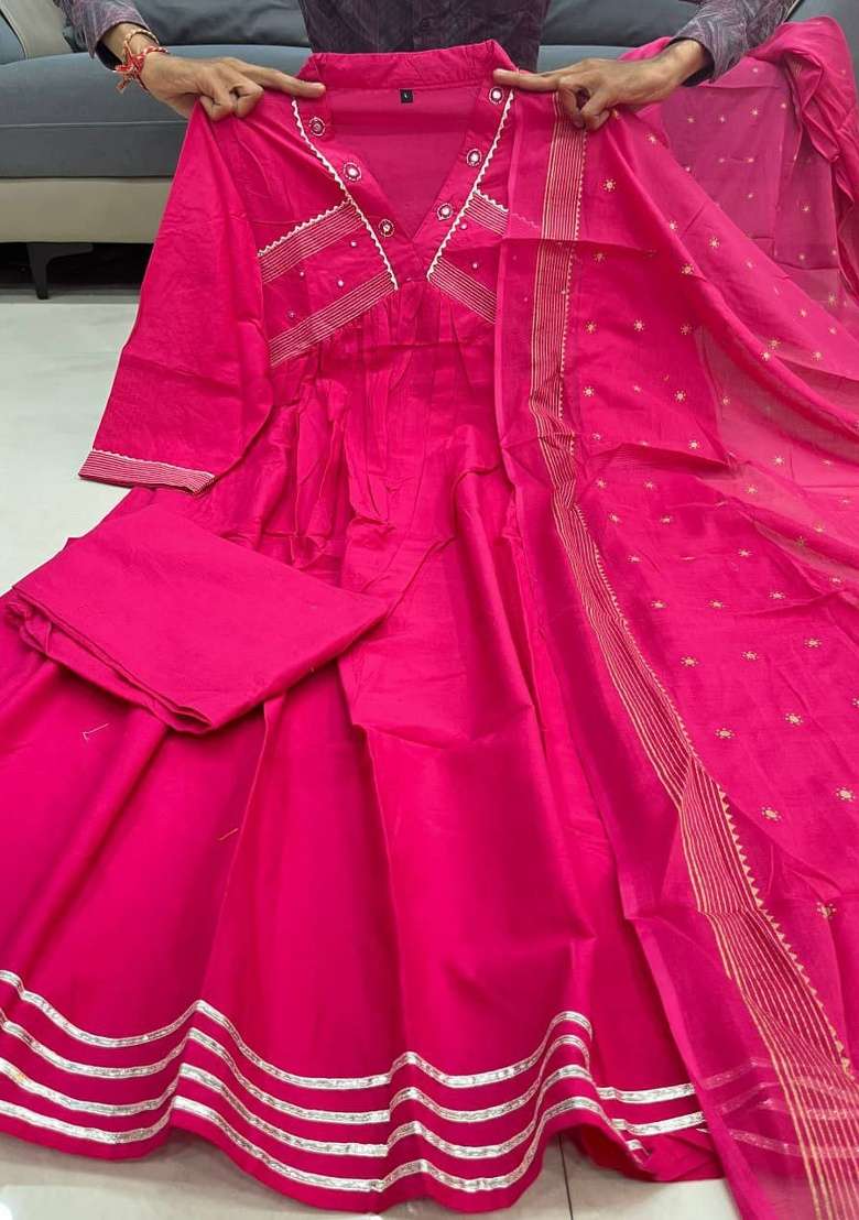 Pink Embroidery Cotton Kurta Set - Indya