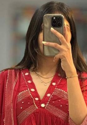 Red Embroidery Cotton Kurta Set