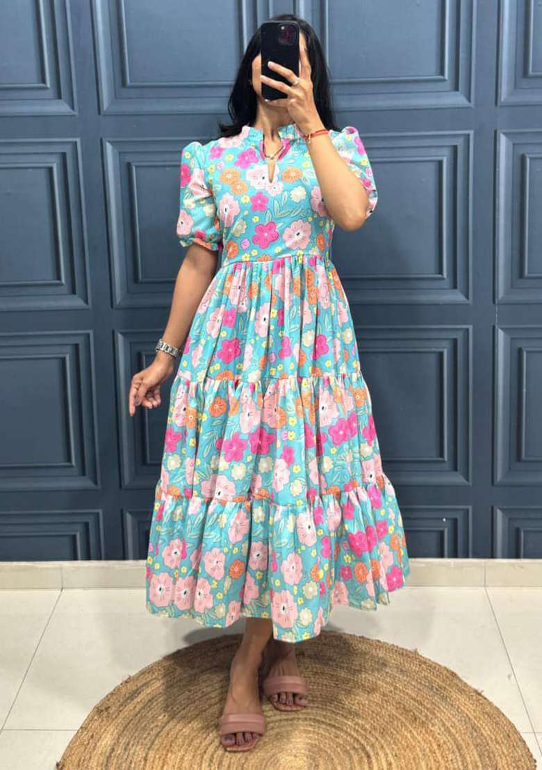 Blue Embroidery Cotton Kurta Set - Indya