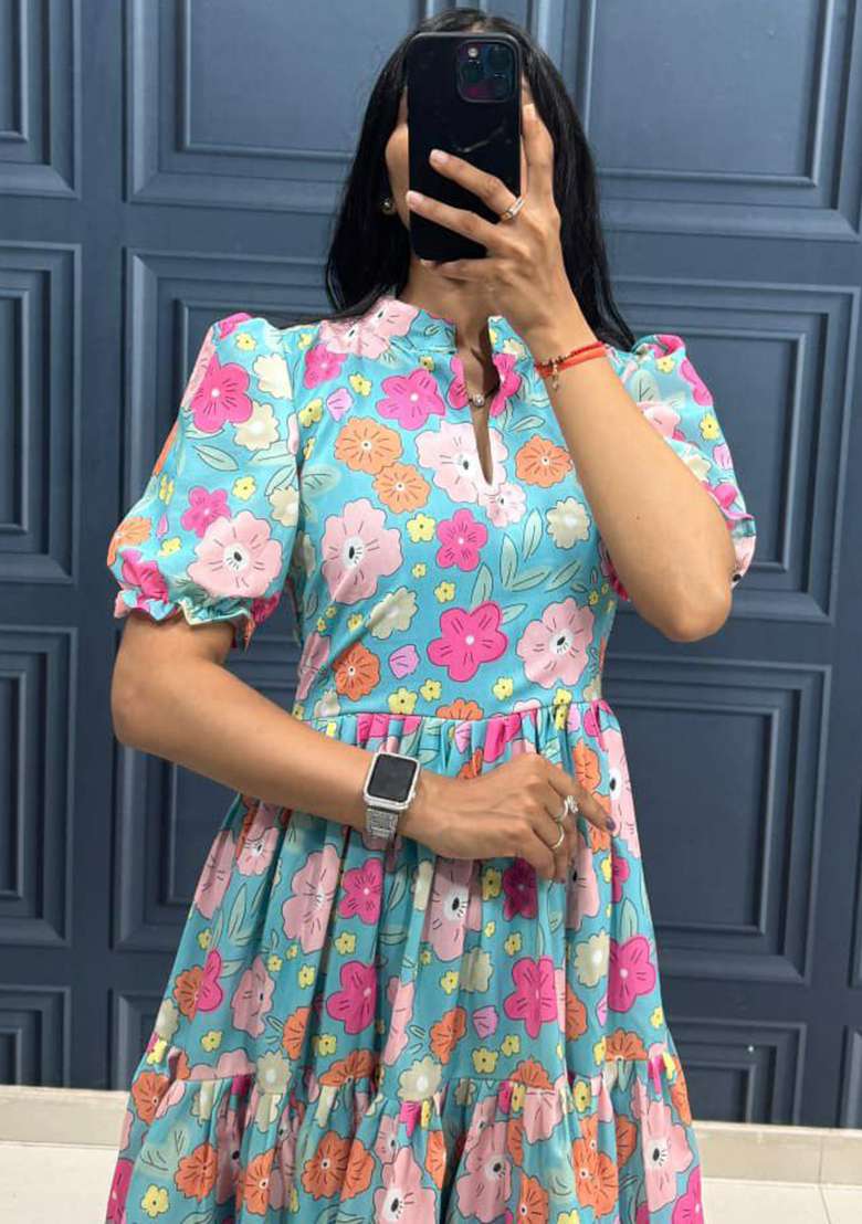 Blue Embroidery Cotton Kurta Set - Indya