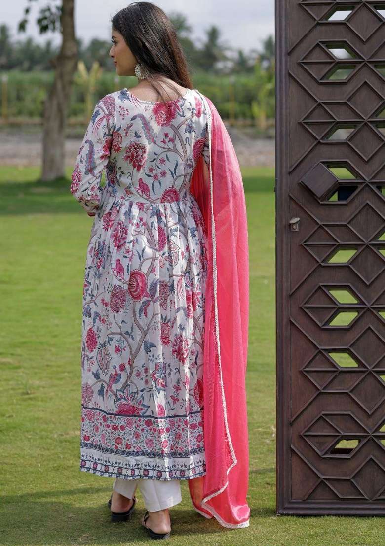 White Embroidery Viscose Kurta Set - Indya