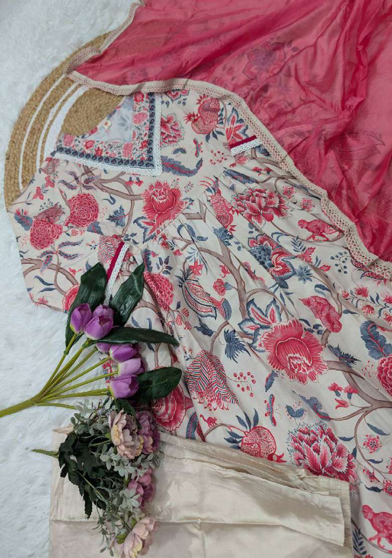 White Embroidery Viscose Kurta Set - Indya