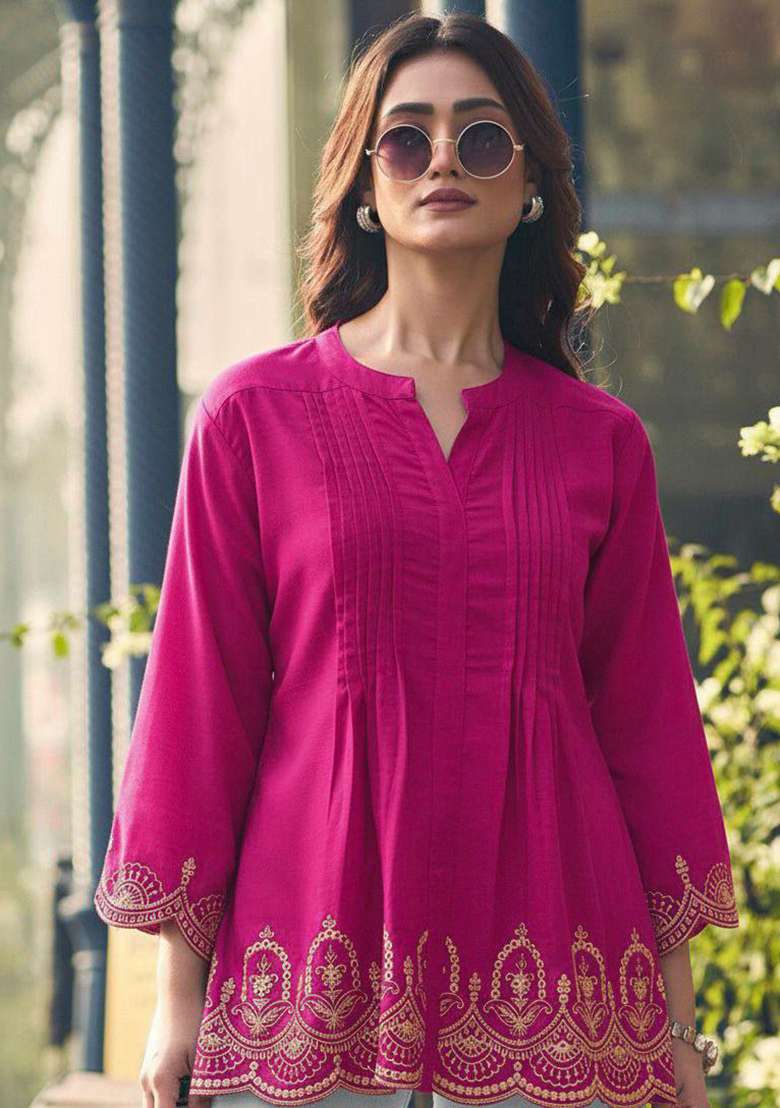 Pink Embroidery Rayon Kurta Set - Indya