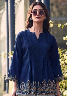Blue Embroidery Rayon Kurta Set