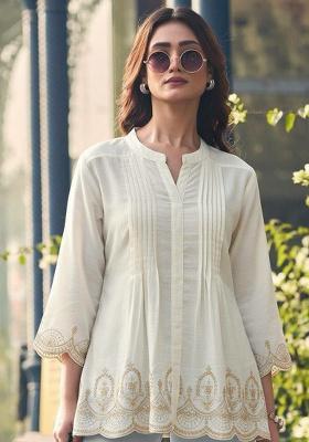 White Embroidery Rayon Kurta Set