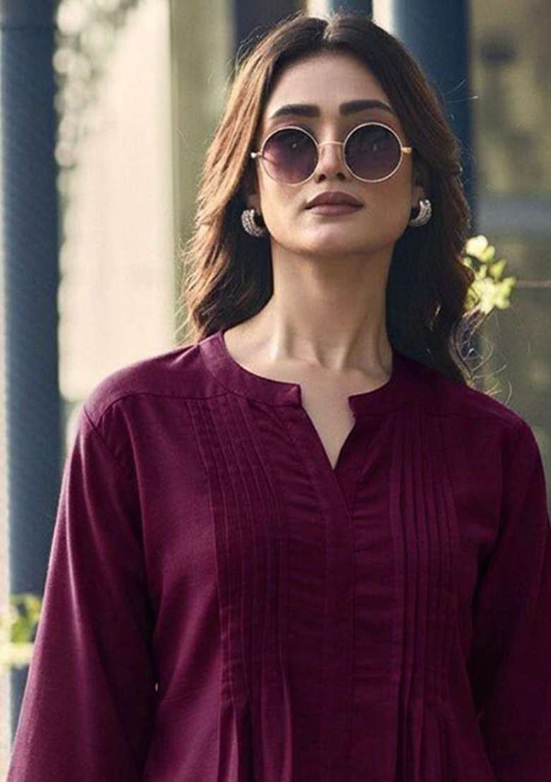 Purple Embroidery Rayon Kurta Set - Indya