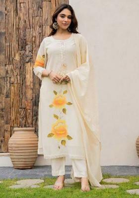 White Embroidery Viscose Kurta Set